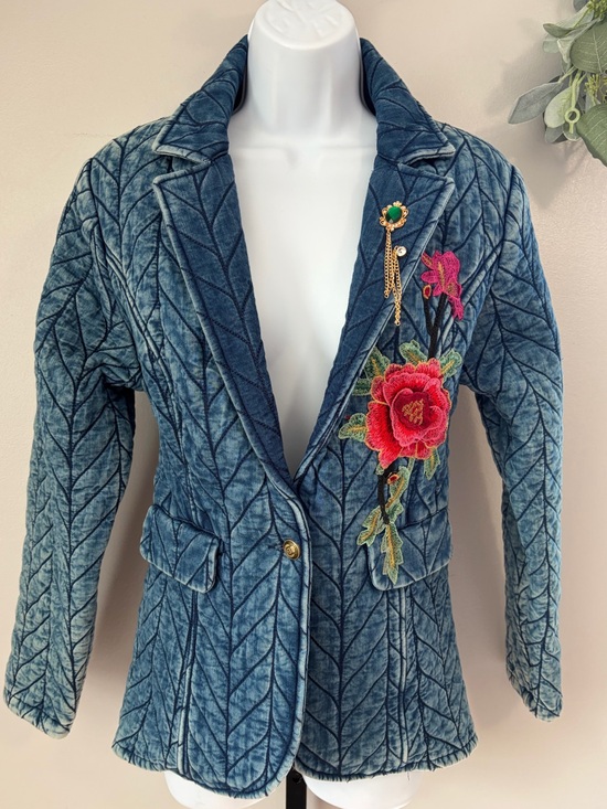 Aratta Silent Journey Jackets & Blazers - NWOT Aratta Silent Journey- Embroidered Quilted Blue Mineral Wash Blazer